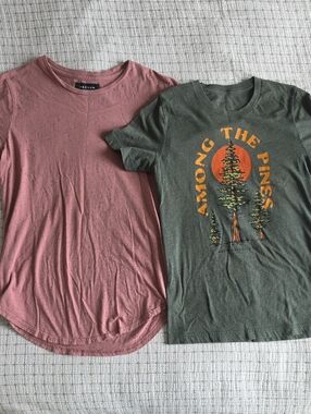 Lot of 2 - Pacsun Dusty Rose Tee + Keep It Wild Pine Green Tee SMALL